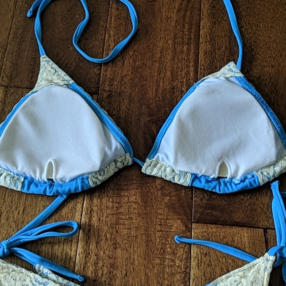 BLUE CREAM LACE PUCKER BACK BIKINI SET - Picture 3 of 6